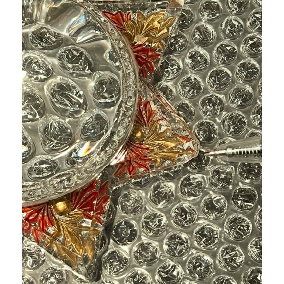 Antique Victorian Star Shaped Glass Paperweight Red & Gold Floral Accents READ - Picture 7 of 10